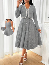 2pcs/Set Women Solid Color Patchwork Long Sleeve Jacket And Dress Set, Minimalist